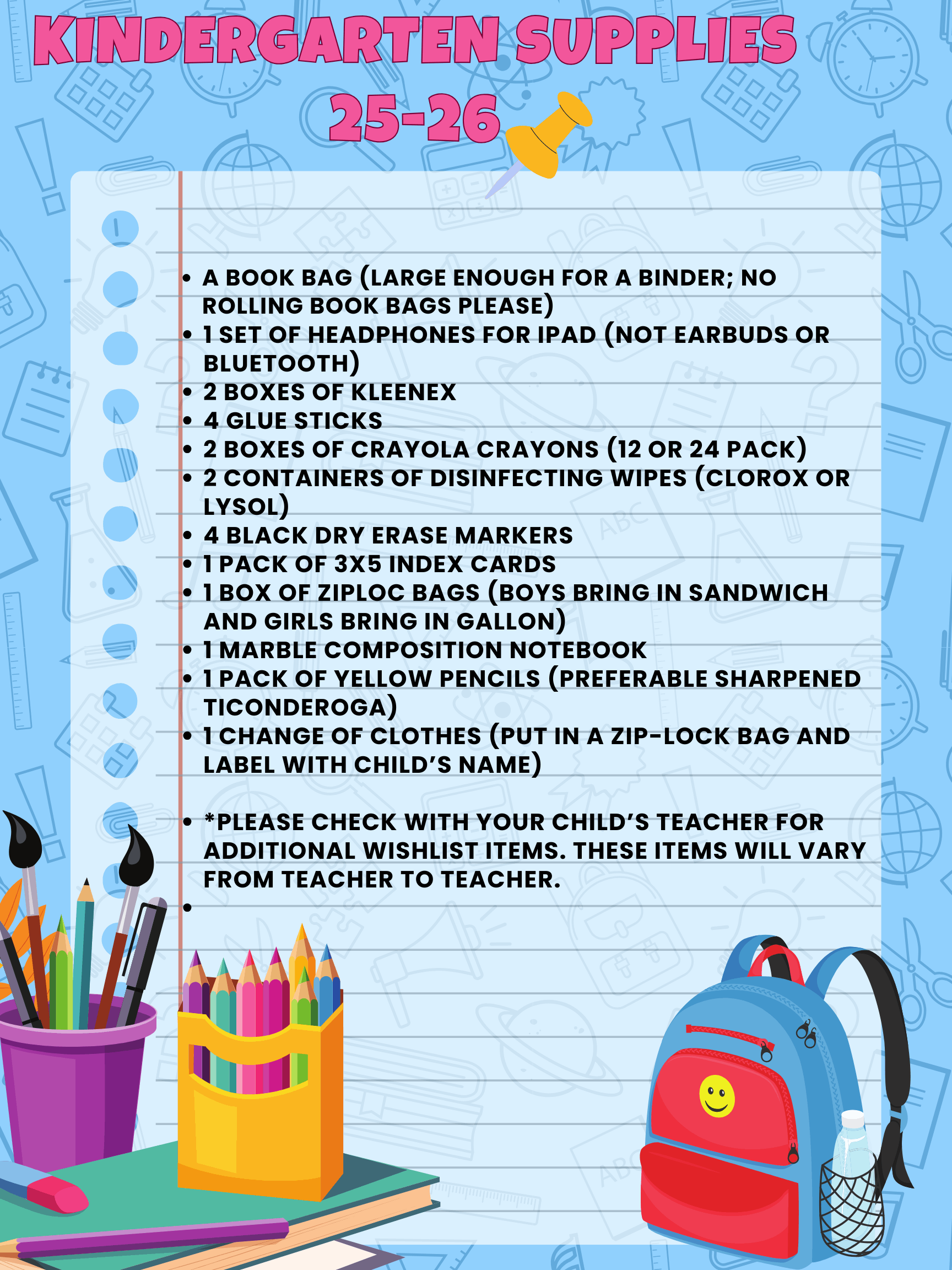 Kindergarten Supply List 25-26